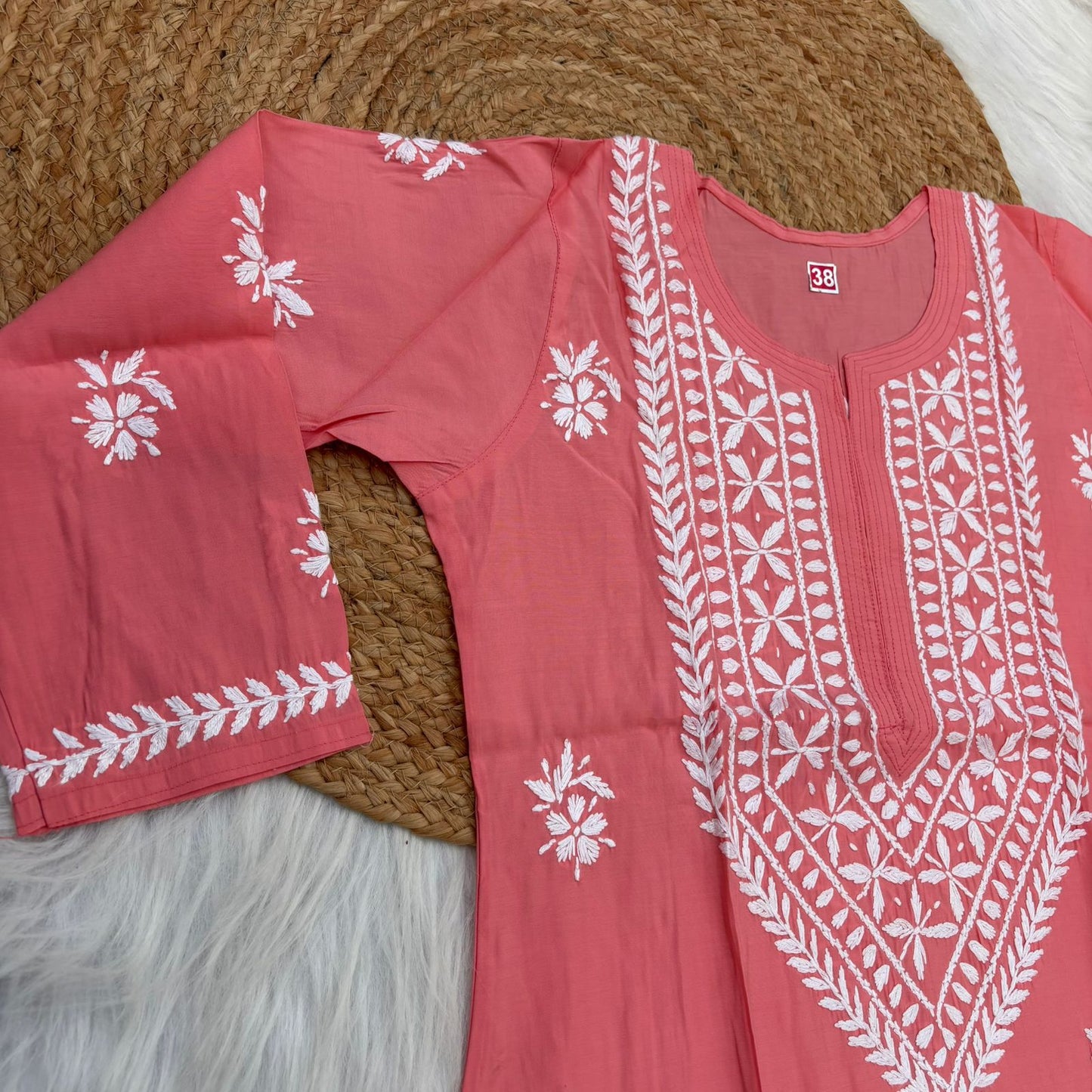 Afana Silk Chikankari Kurti Plazo set Gazri Colour