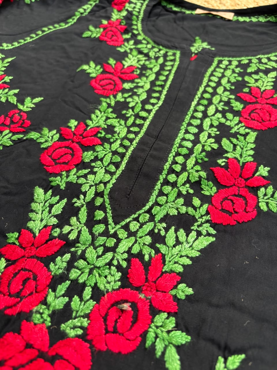 Rayon Handwork Chikankari Kurti Set - Red Colour