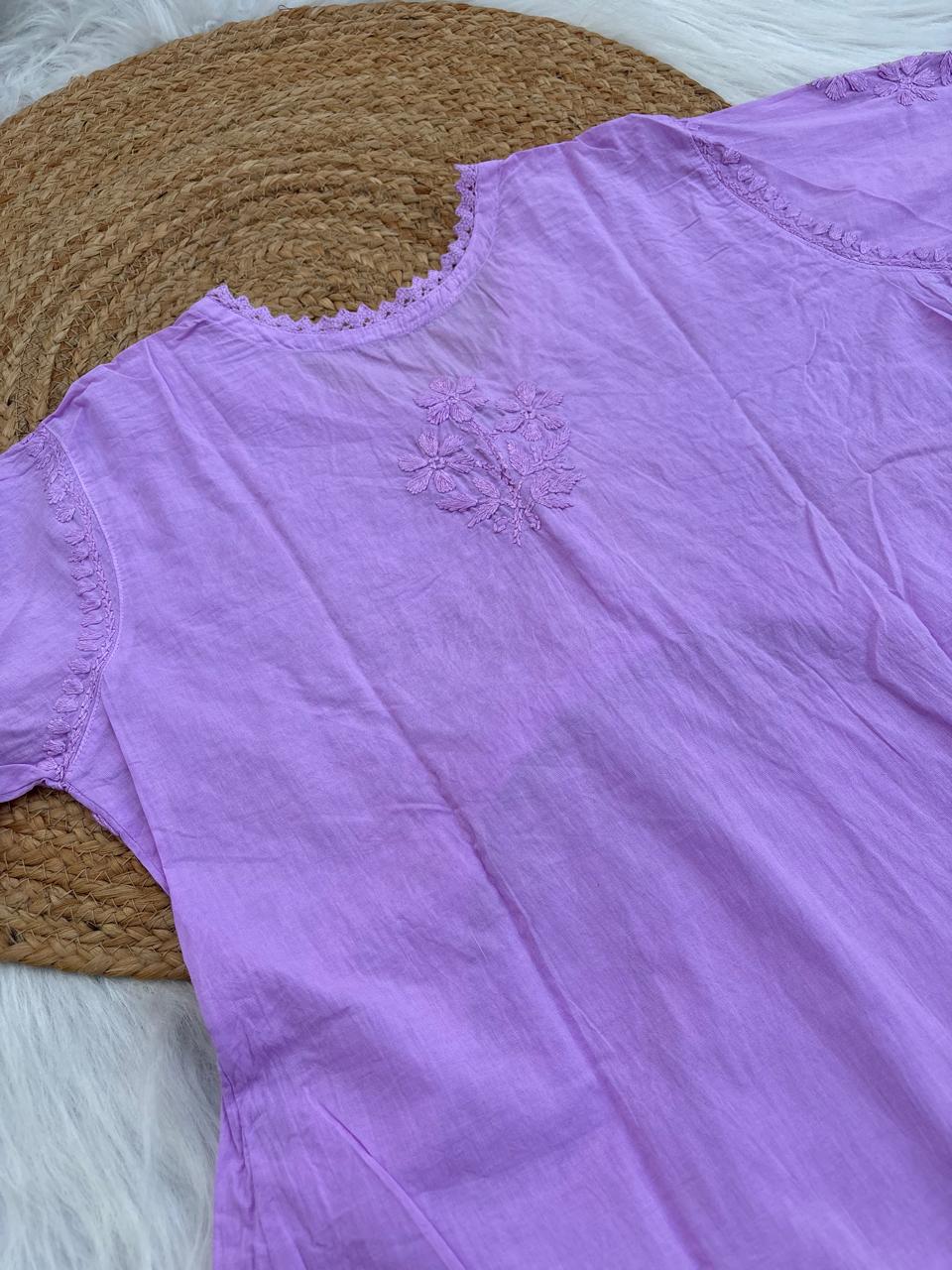 Laila Dobby Cotton Frock Style Short Kurti with Afghani Pant - Purple Color