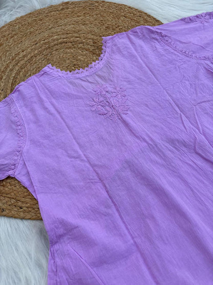 Laila Dobby Cotton Frock Style Short Kurti with Afghani Pant - Purple Color