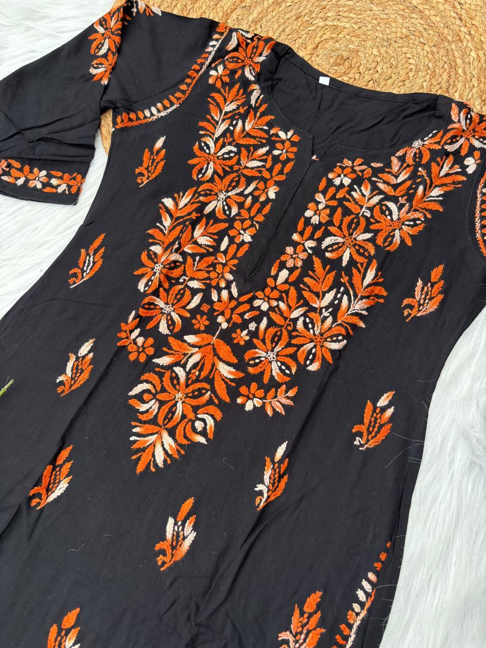 Shefrin Soft Rayon Lucknowi Handwork Chikankari Kurti - Rush Colour