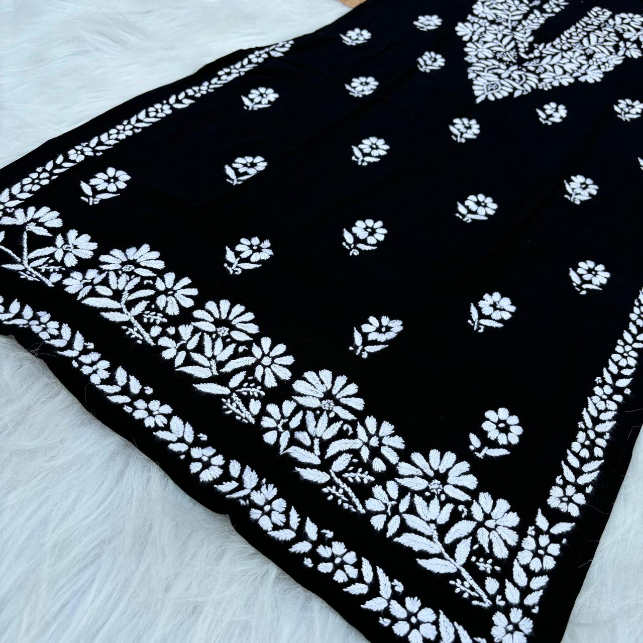 Avneet Kaur Inspired Modal Chikankari Kurti - Black  colour