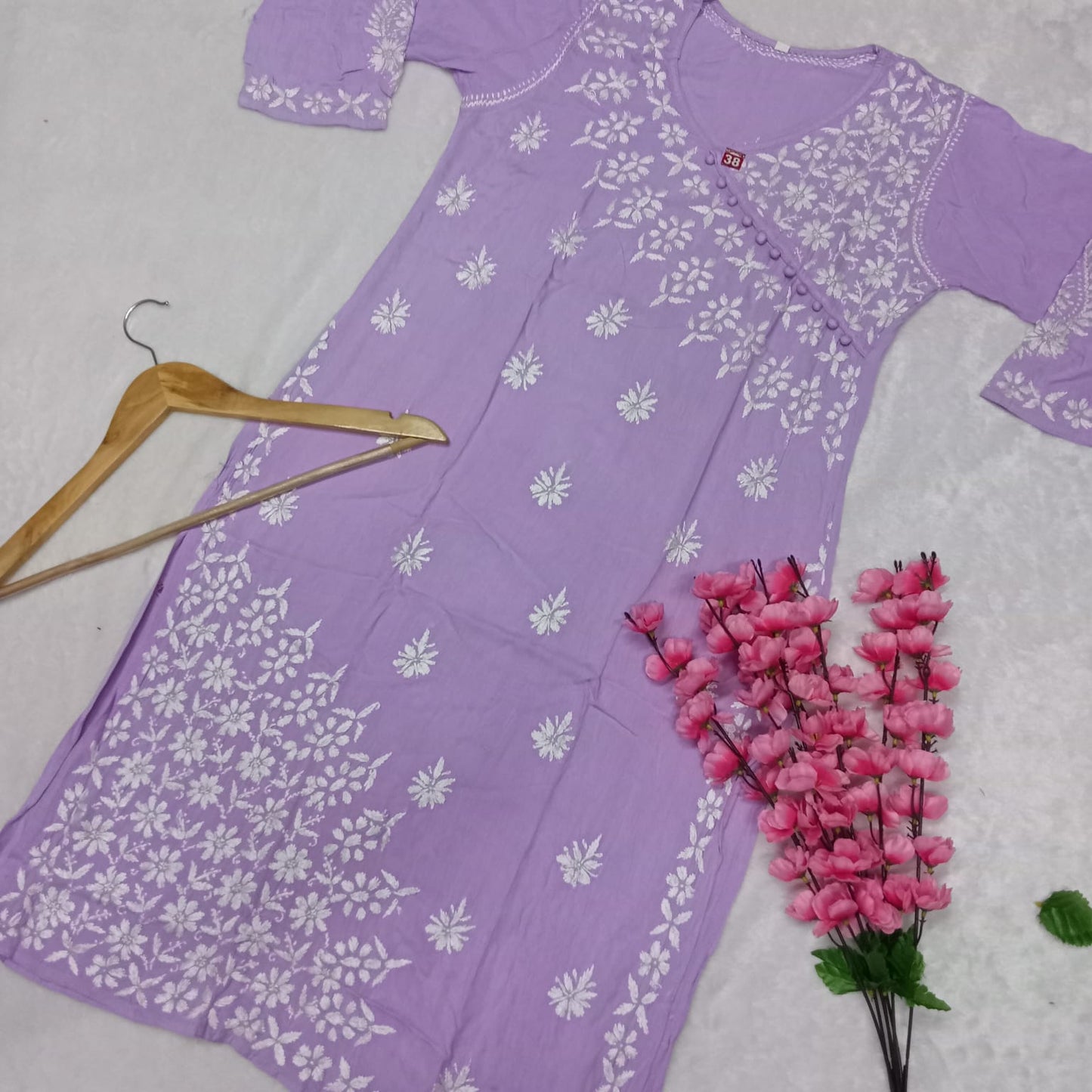 Zeenat Rayon Side Button Chikankari Kurti - Purple Colour