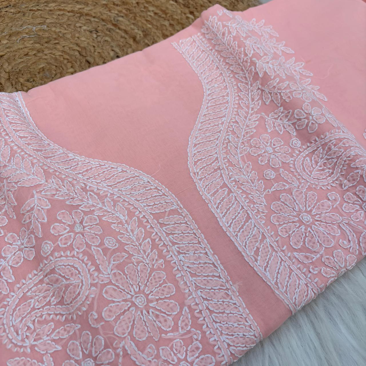 Madhuri Voile Cotton Chikankari Unstitched 3 pc set - Skin Colour