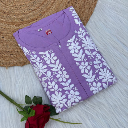 Maysa Soft Rayon Handwork Chikankari Kurti - Purple Colour