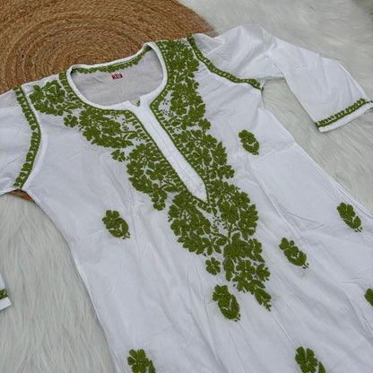 Shraddha Kapoor inspired Pure Cotton Chikankari Kurti - Green Colour - Chikankaar