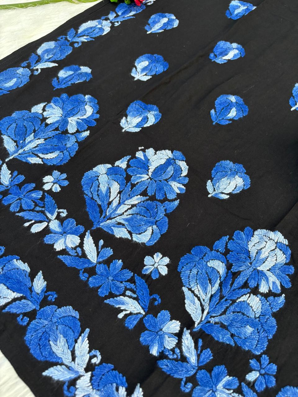 Rida Rayon Handwork Chikankari Kurti Set - Blue Colour