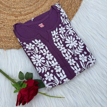 Maysa Soft Rayon Handwork Chikankari Kurti - Mauve Colour