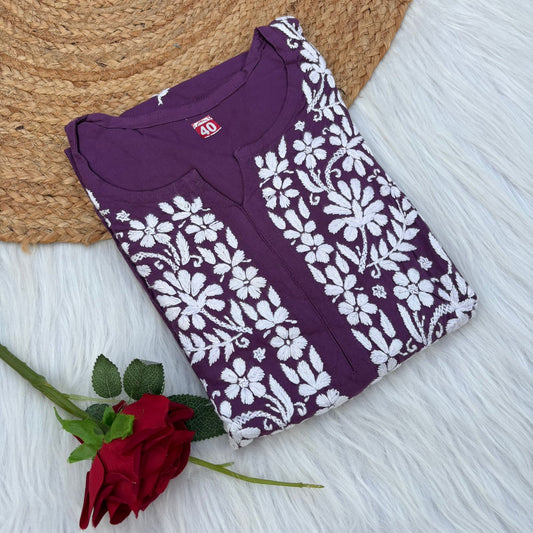 Maysa Soft Rayon Chikankari Kurti - Wine Colour