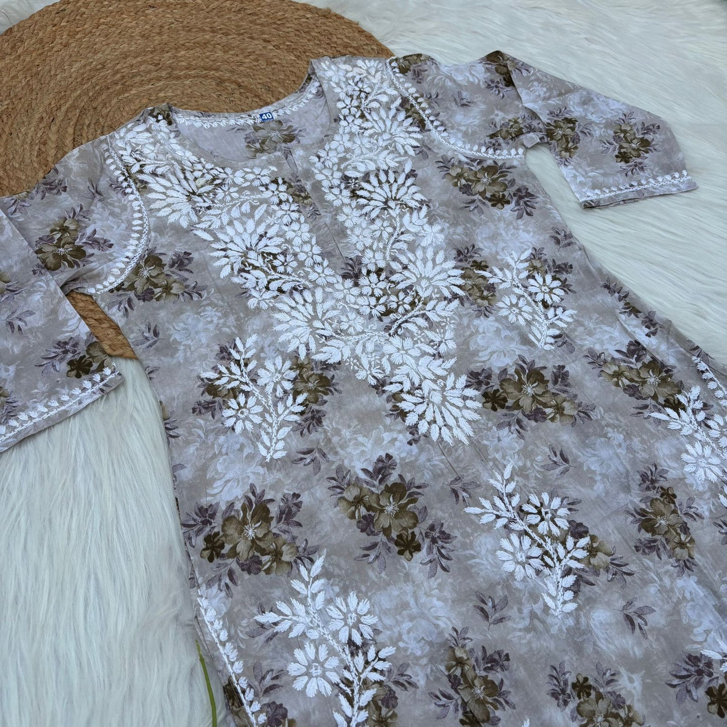 Fawziya Pure Mulmul Chikankari  Handwork Kurti - Brown Colour