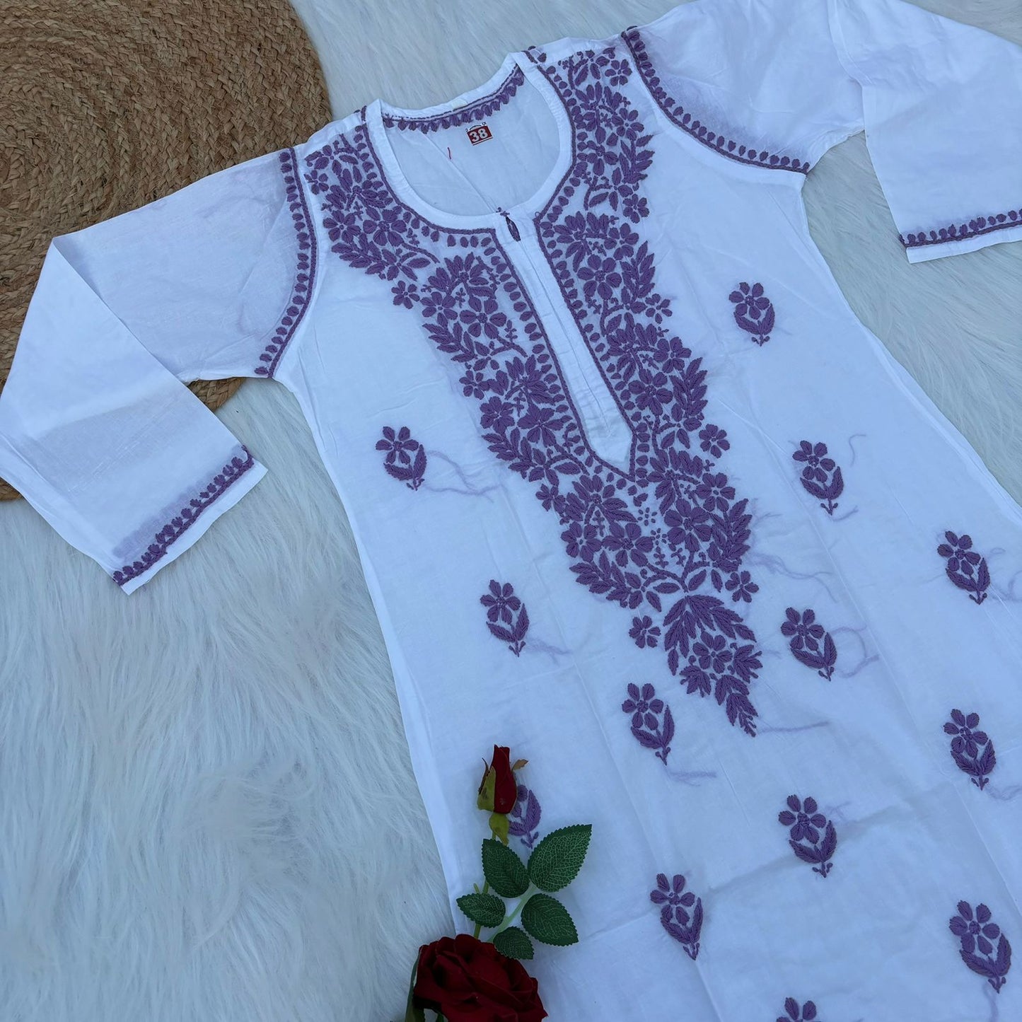 Shazana Pure Cotton Chikankari Kurti - Purple Colour