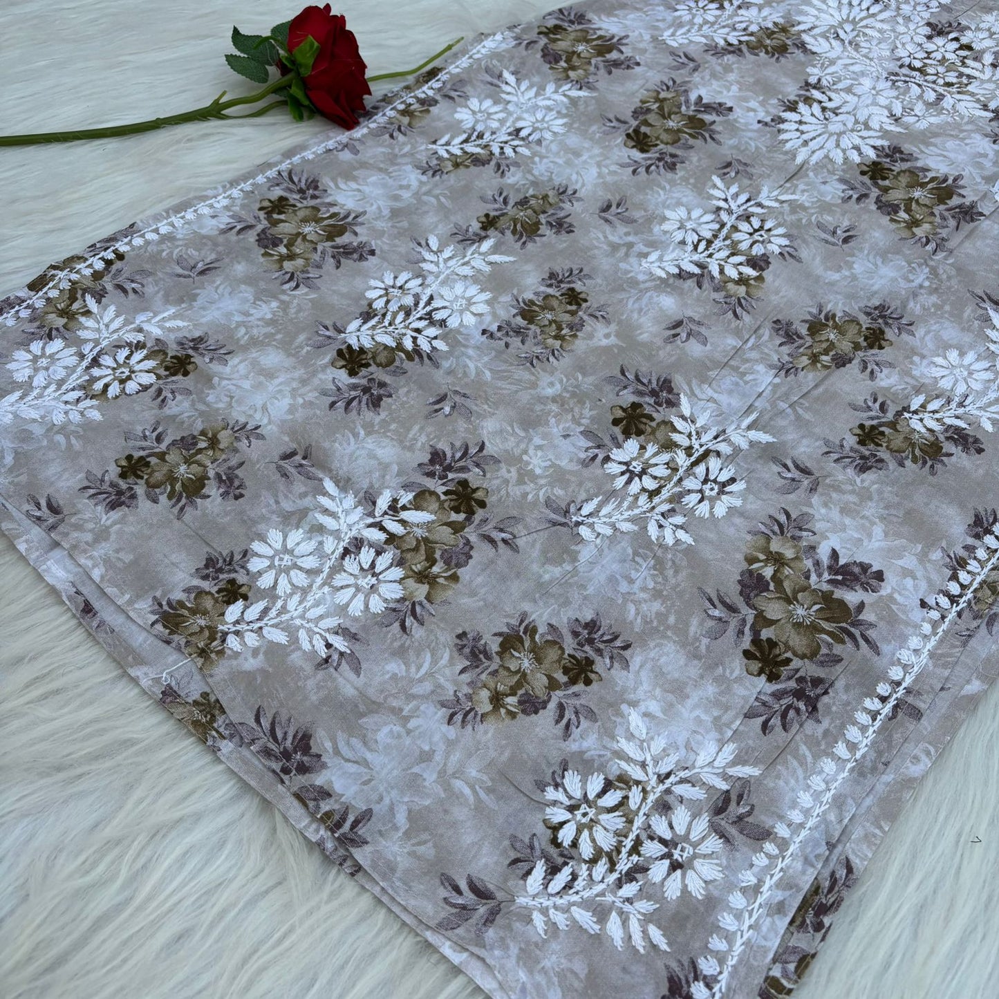 Fawziya Pure Mulmul Chikankari  Handwork Kurti - Brown Colour