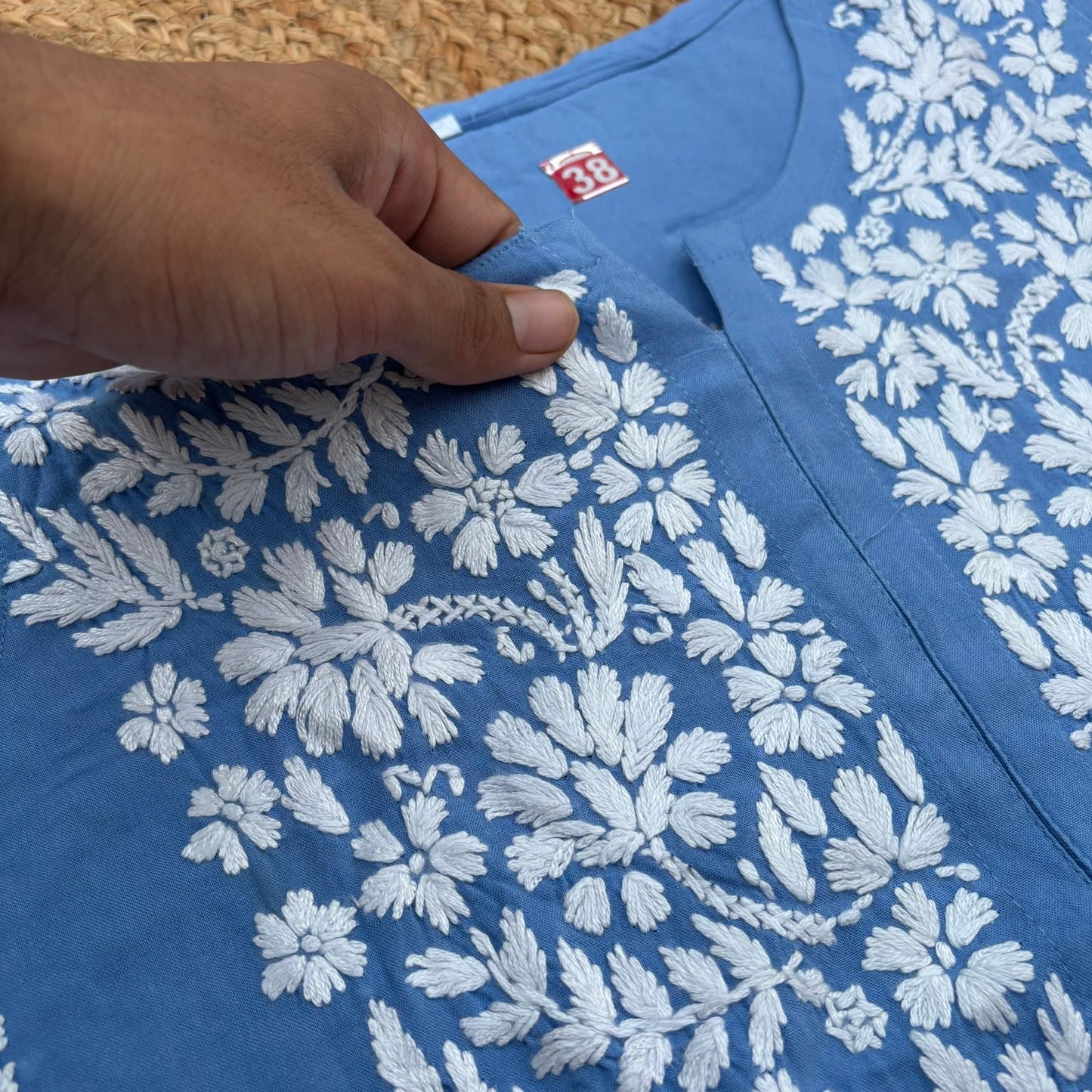 Maysa Soft Rayon Chikankari Kurti - Blue Colour