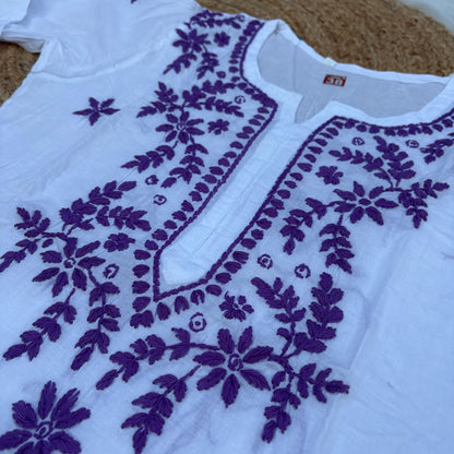 Shraddha Kapoor inspired Pure Cotton Chikankari Kurti - Purple Colour - Chikankaar