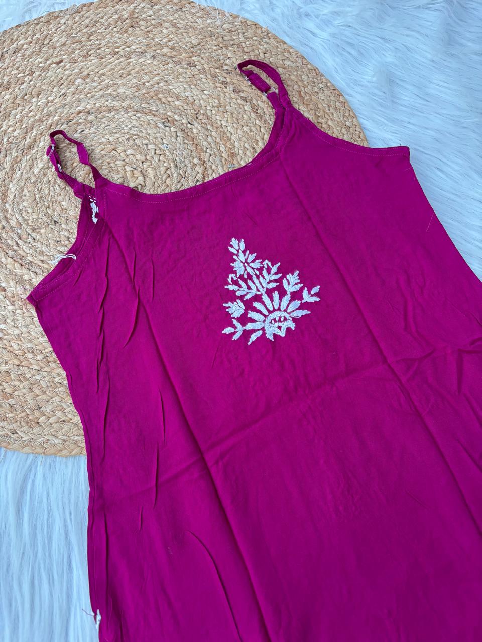 Ayla Rayon Handwork Chikankari Noodle Strap Short Kurti - Wine Colour