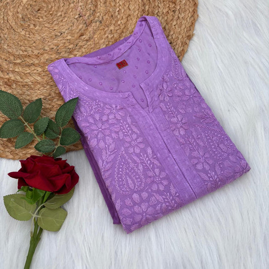 Tamanna Ombre Shaded Dobby Cotton Chikankari Kurti - Purple Colour