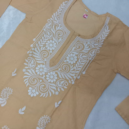 Cotton Machine Work Chikankari Kurti -Skin Colour