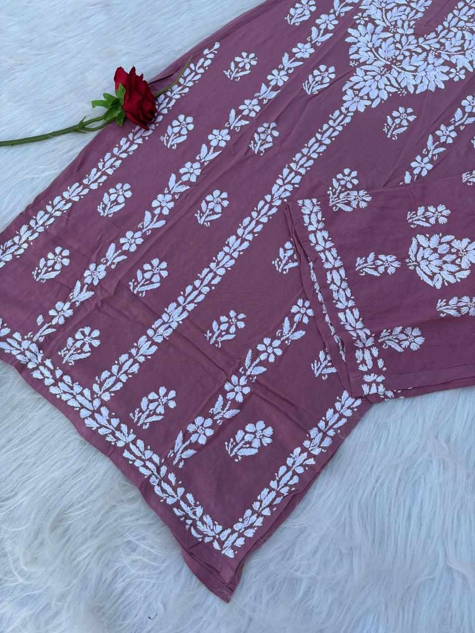 Samara Rayon Handwork Chikankari Kurti Plazo Set - Blush Colour