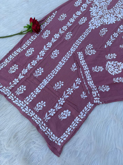 Samara Rayon Handwork Chikankari Kurti Plazo Set - Blush Colour