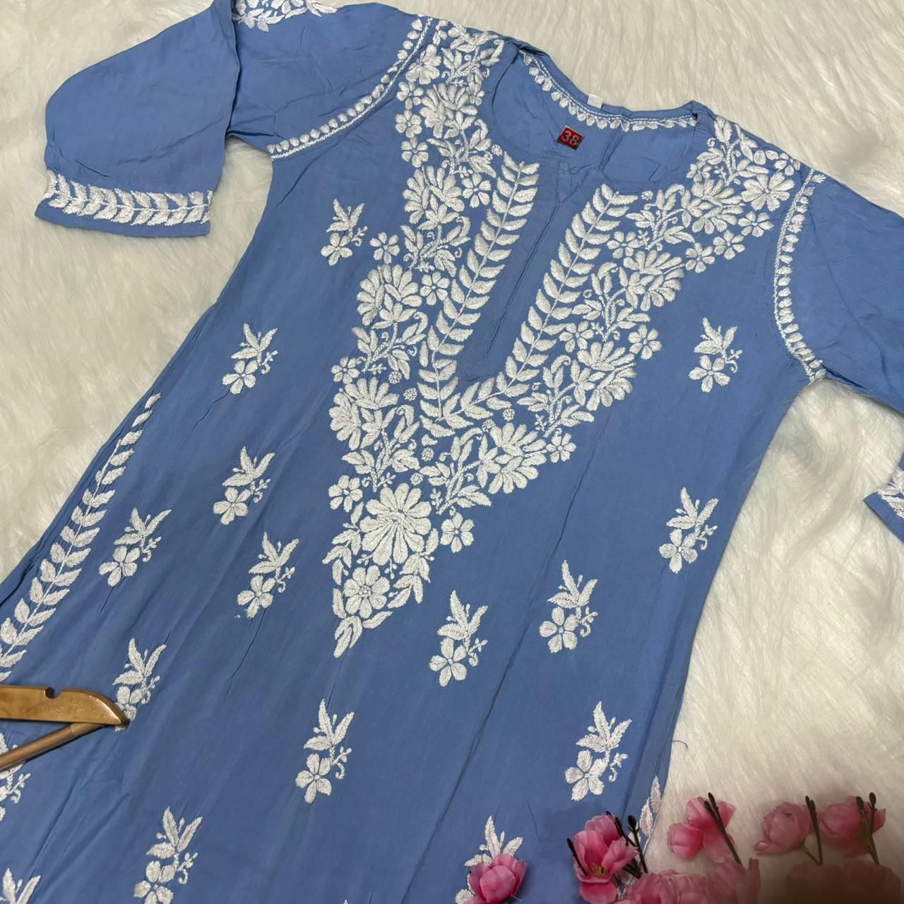 Avneet Kaur Inspired Modal Chikankari Kurti - Sky Blue  colour