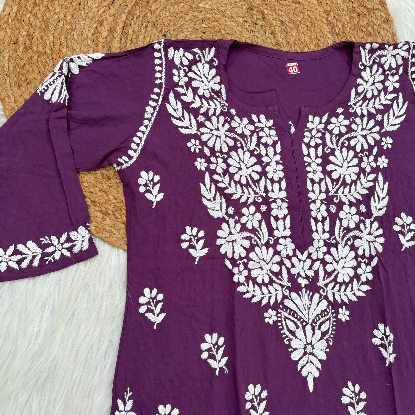 Maysa Soft Rayon Chikankari Kurti - Wine Colour