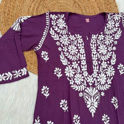 Maysa Soft Rayon Handwork Chikankari Kurti - Mauve Colour