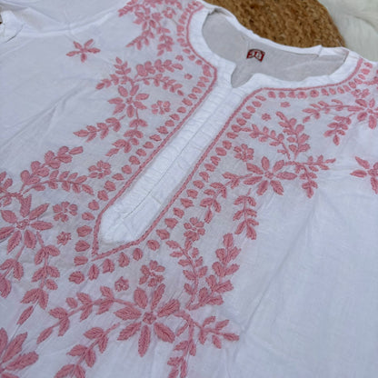 Shraddha Kapoor inspired Pure Cotton Chikankari Kurti - Baby Pink Colour - Chikankaar