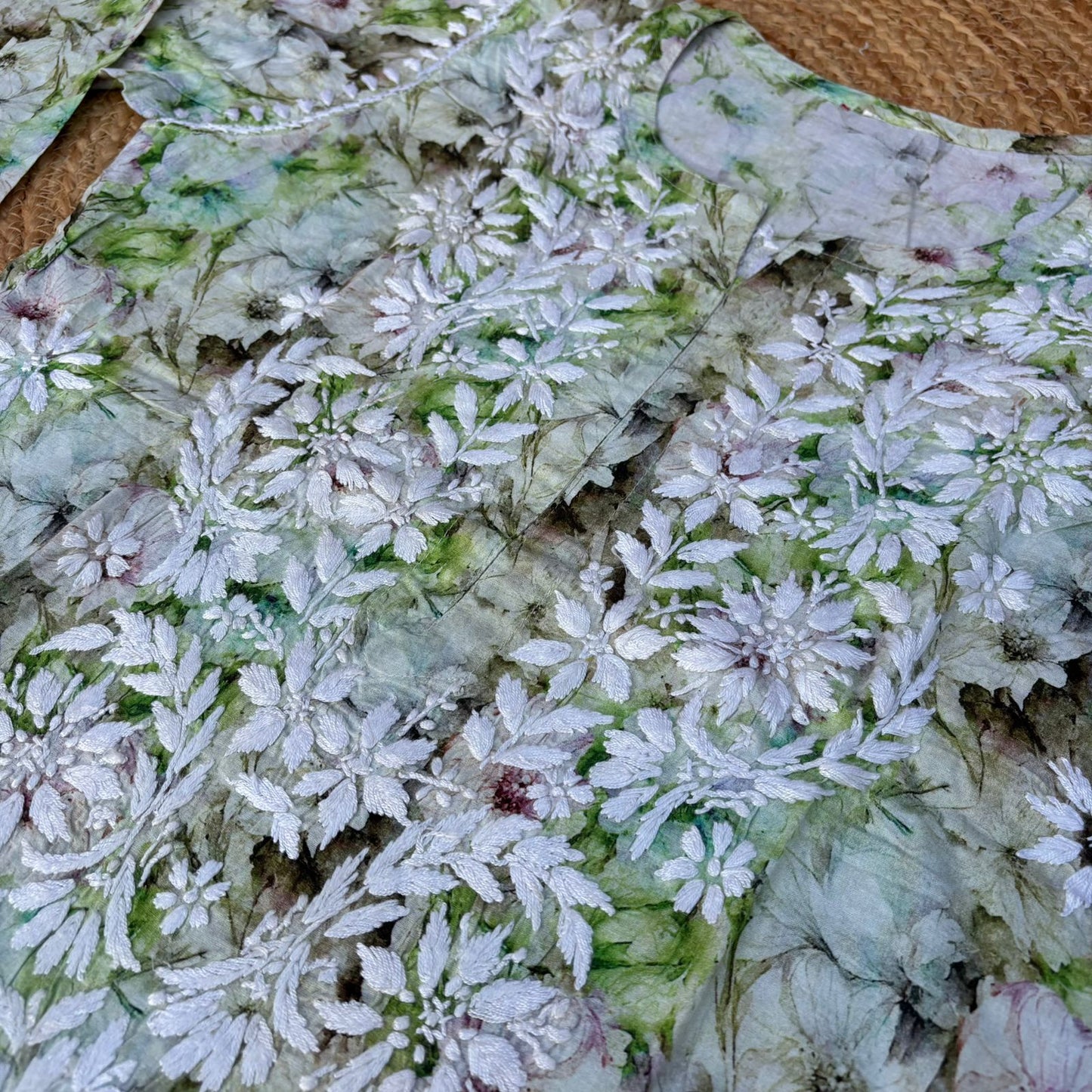 Fiza Pure Cotton Floral Lucknowi Chikankari Kurti - Green Colour