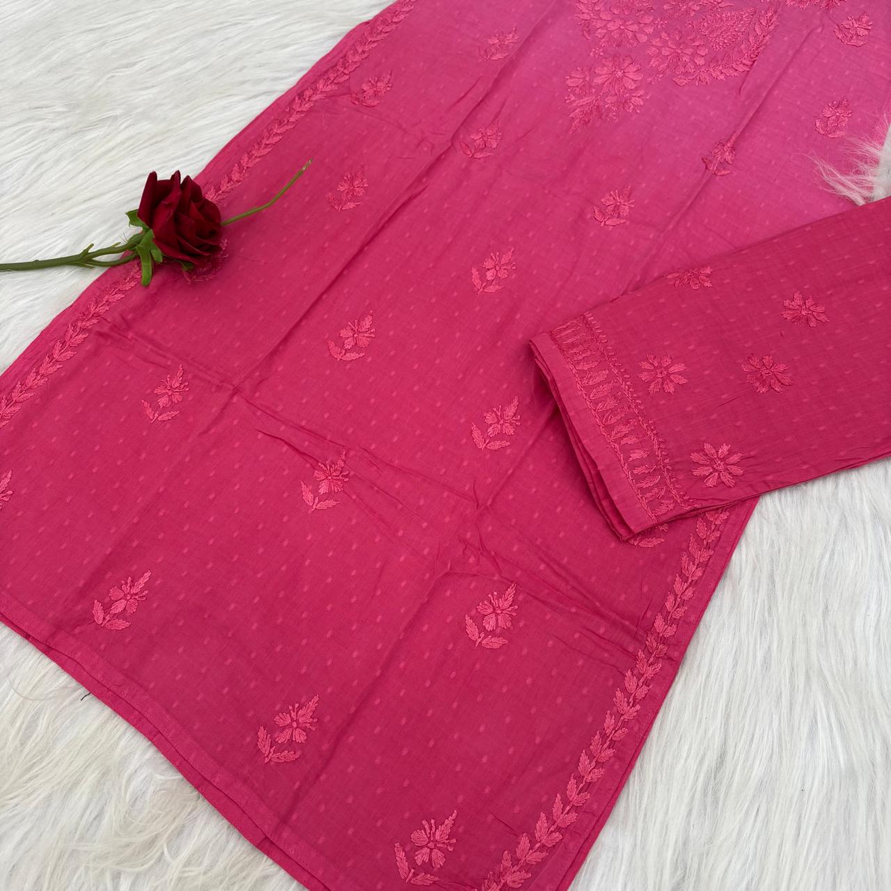 Nuha Dobby cotton Ombre shaded Lucknowi Chikankari Kurti Plazo Set - Gazri Colour