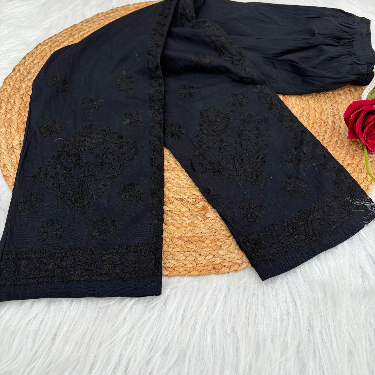 Yara Pure Cotton Lycra Handwork Chikankari Pant- Black colour