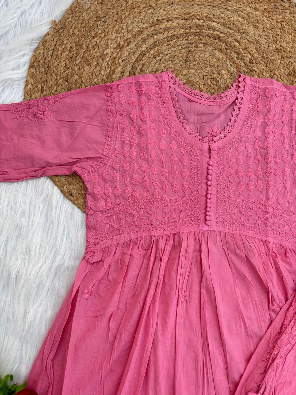 Laila Dobby Cotton Frock Style Short Kurti with Afghani Pant - Gazri Color