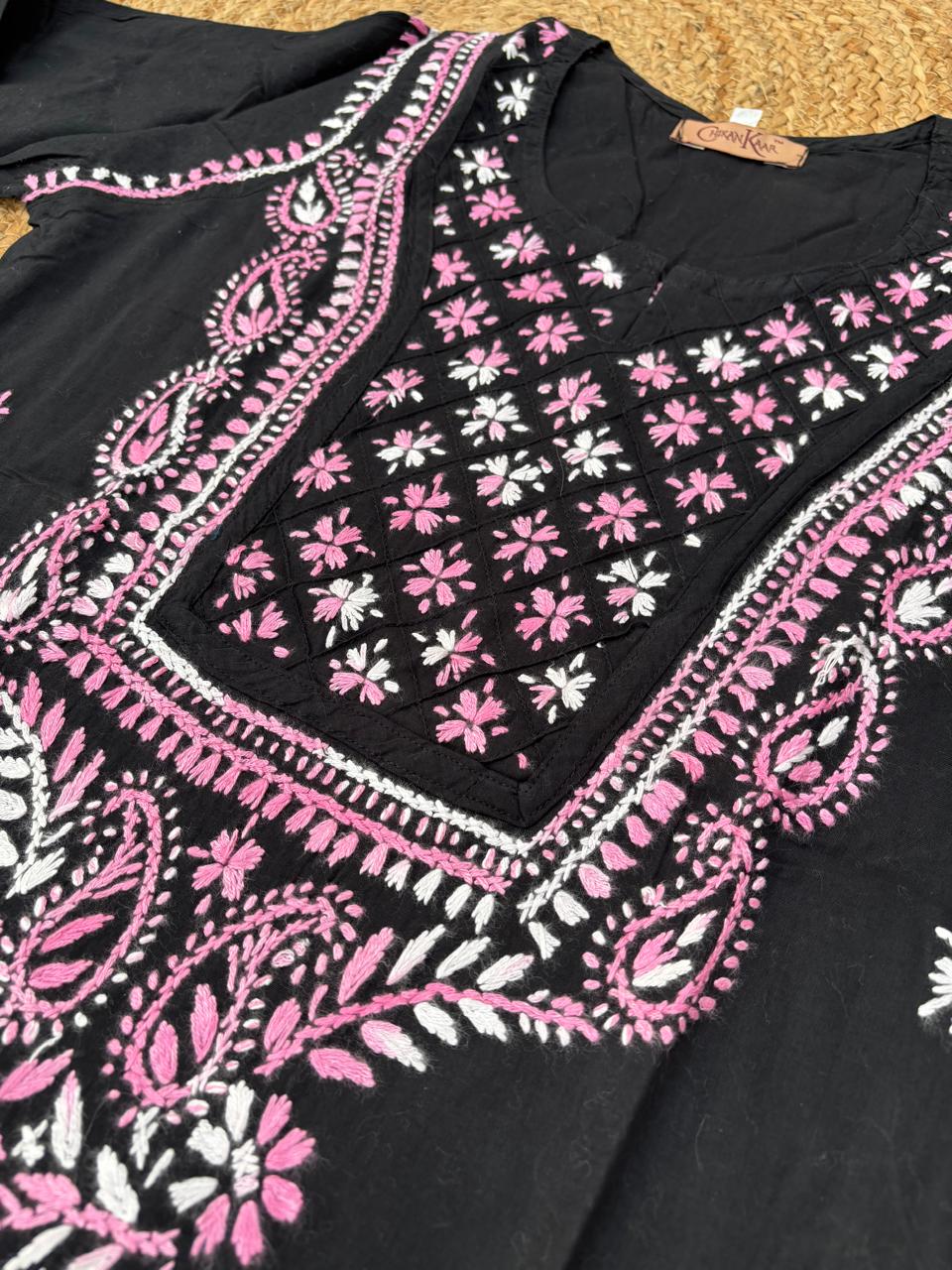 Maryam Handwork Cotton Lucknowi Chikankari Kurti - Light Pink Colour