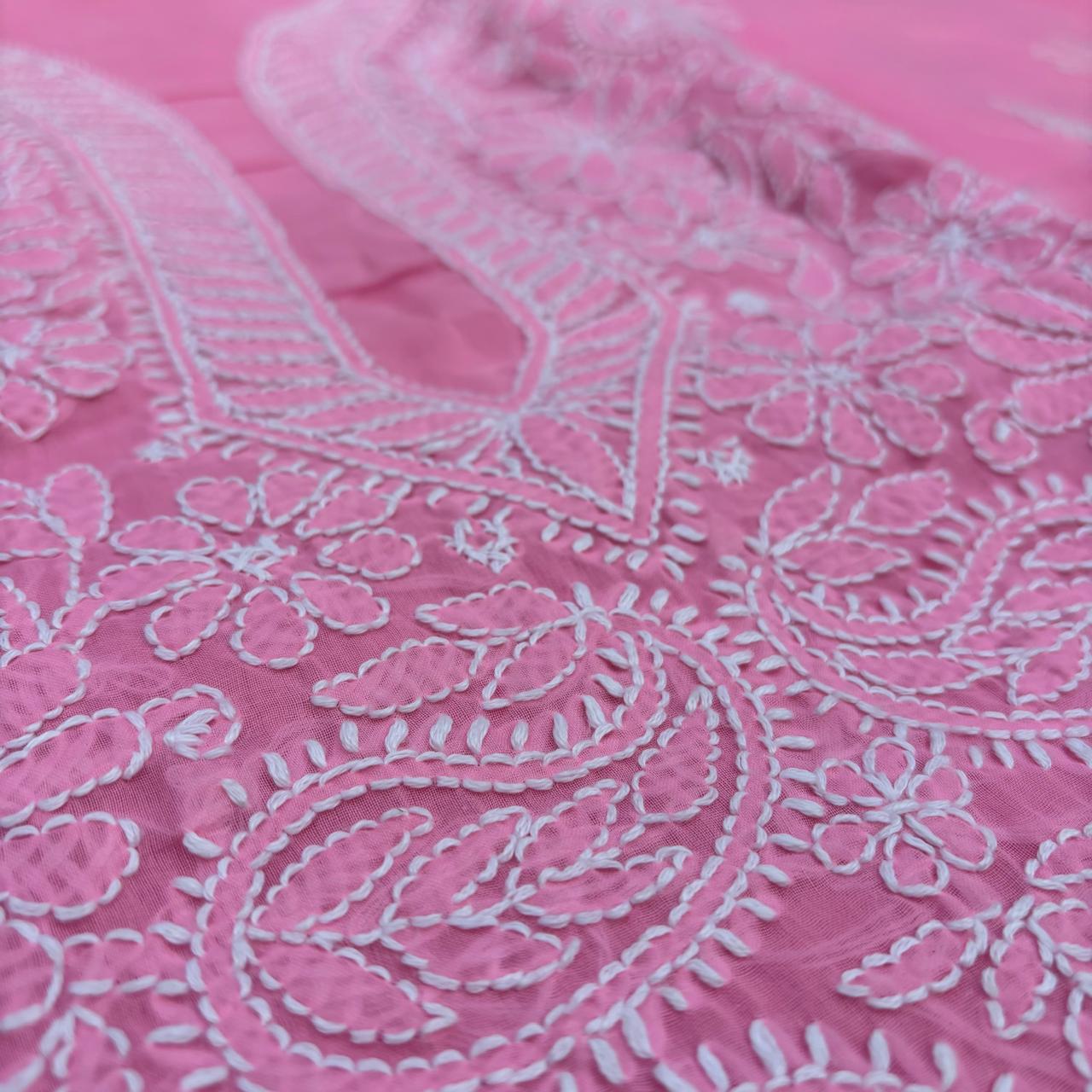 Madhuri Voile Cotton Chikankari Unstitched 3 pc set - Pink Colour