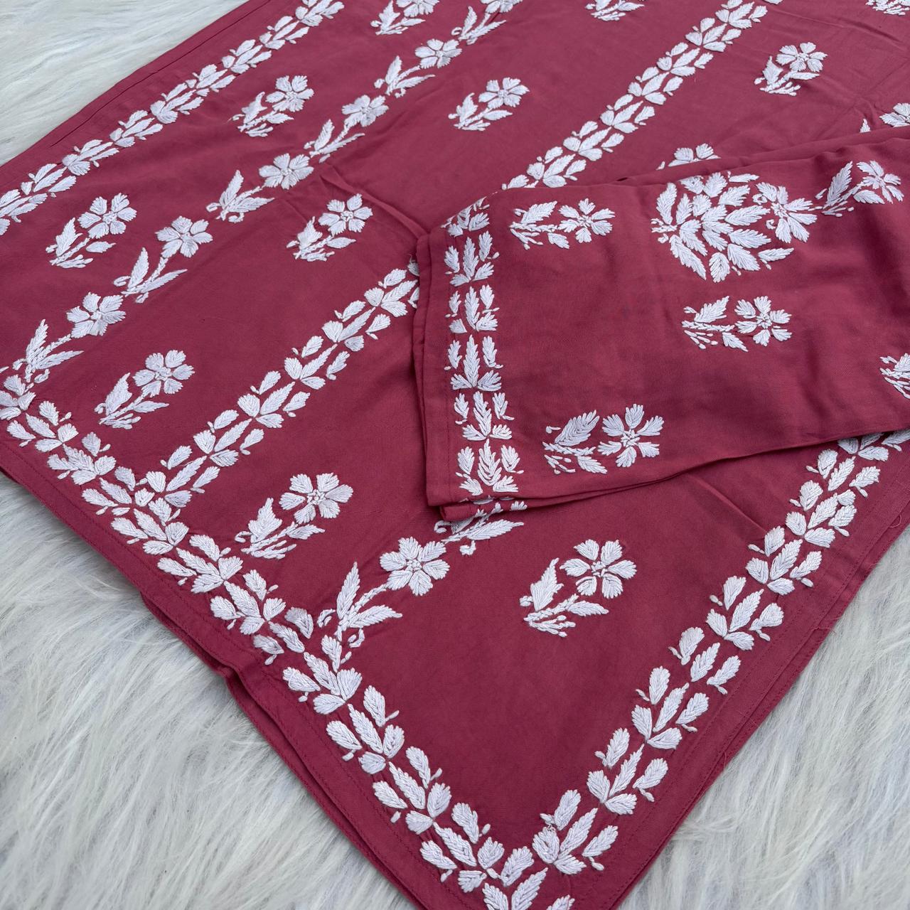 Samara Rayon Handwork Chikankari Kurti Plazo Set - Gazri Colour