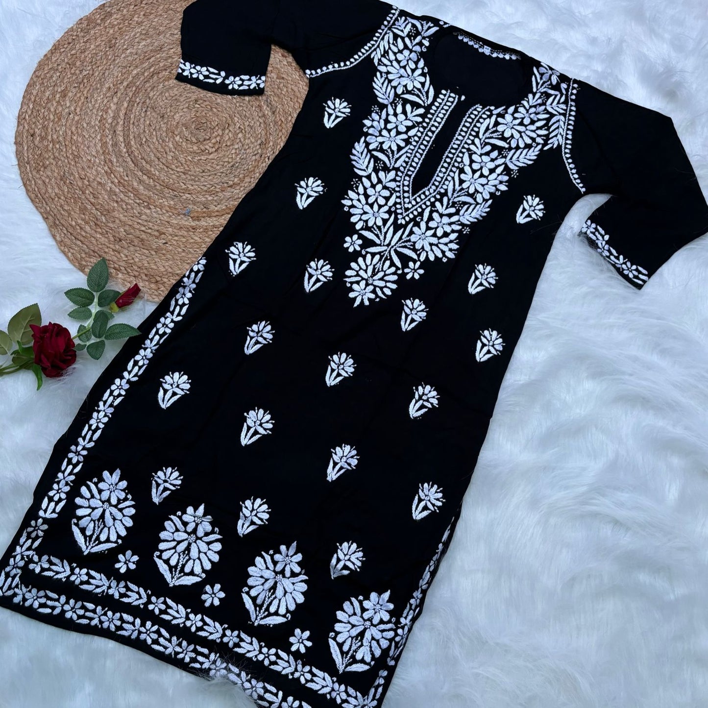 Avneet Kaur Inspired Modal Chikankari Kurti -Black  colour