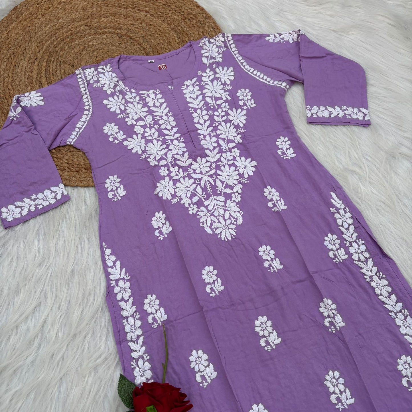 Maysa Soft Rayon Chikankari Kurti - Purple Colour