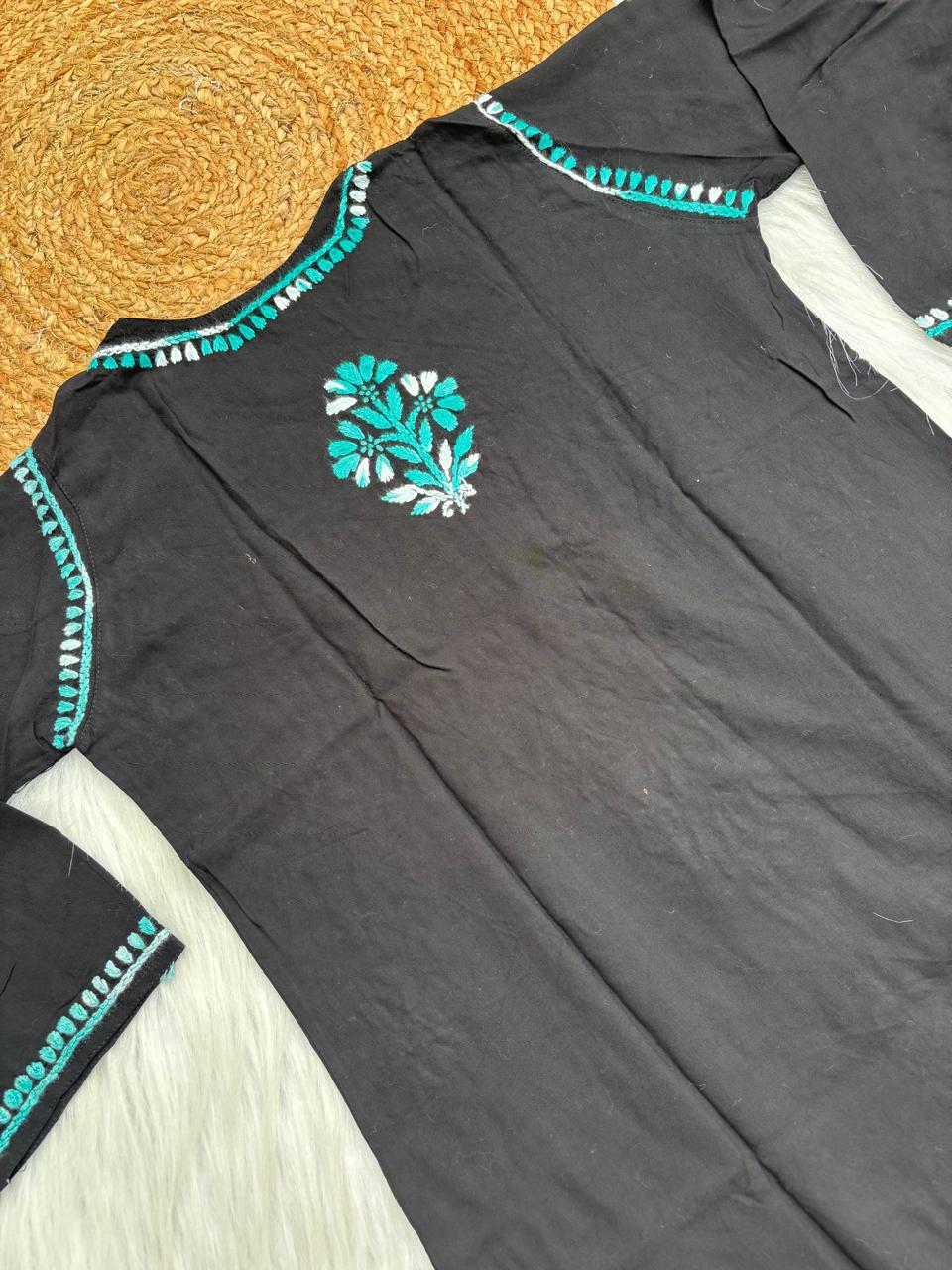 Mahek Soft Rayon Handwork Chikankari Short Kurti- Sea Green Colour