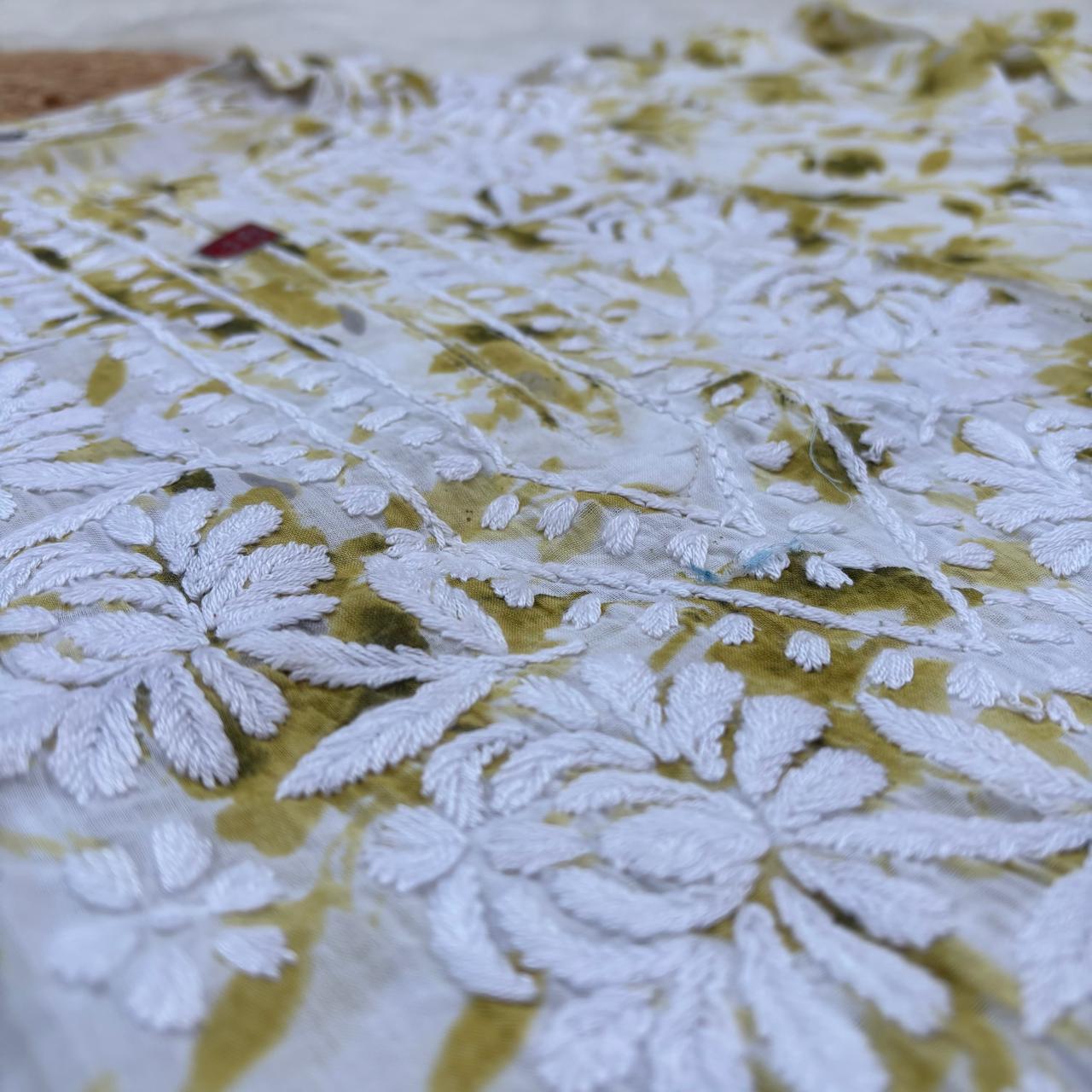 Aaliyah Mulmul Cotton Chikankari Kurti Set -Green Colour