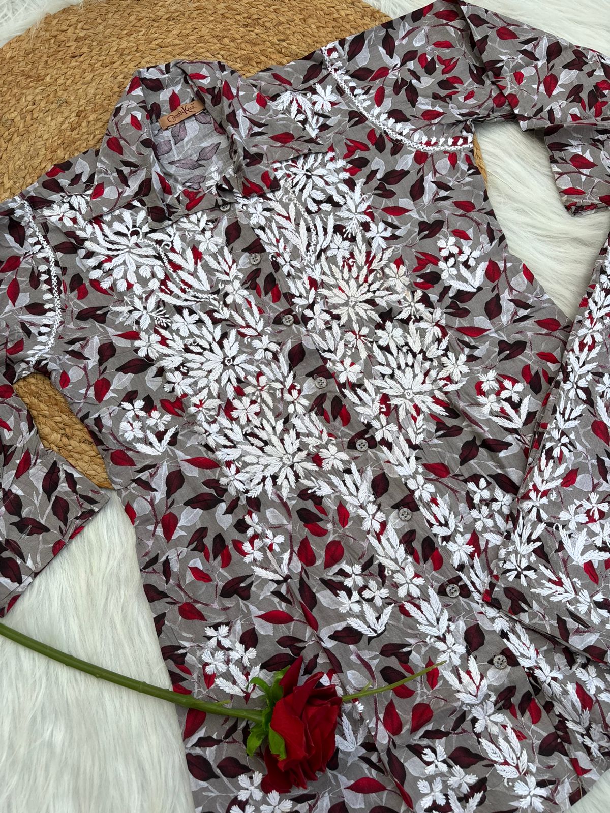 Mulmul Cotton Lucknowi Chikankari Coord Set - Cream Colour