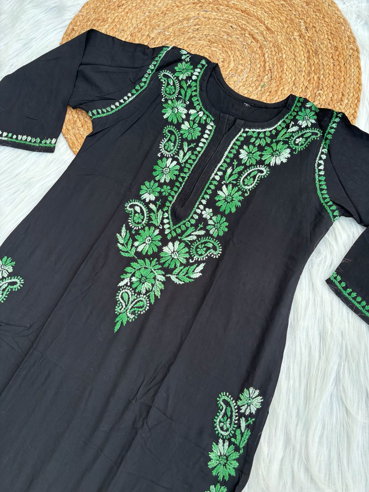 Ghada Soft Rayon Lucknowi Handwork Chikankari Kurti - Green Colour
