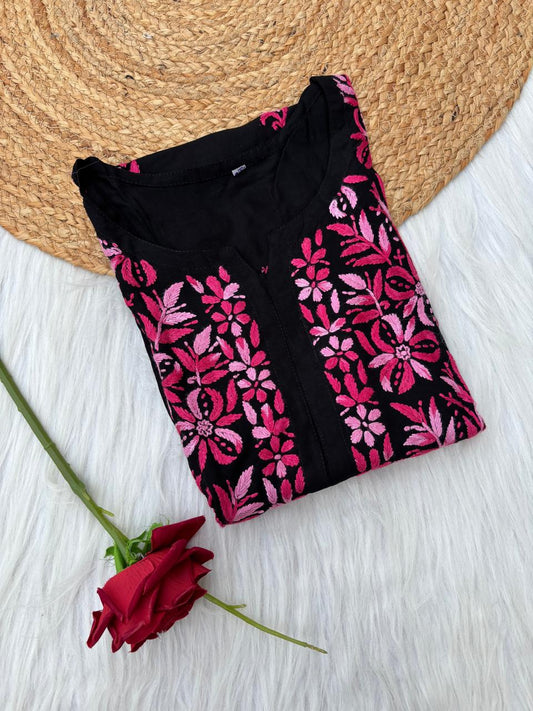 Shefrin Soft Rayon Lucknowi Handwork Chikankari Kurti - Pink Colour