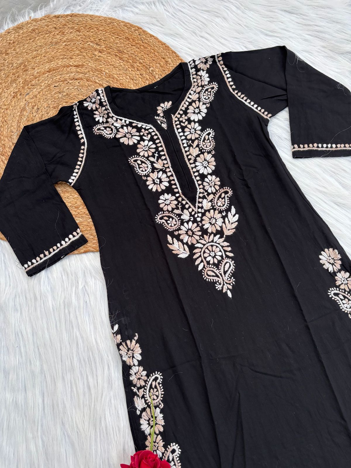 Ghada Soft Rayon Lucknowi Handwork Chikankari Kurti - Cream Colour