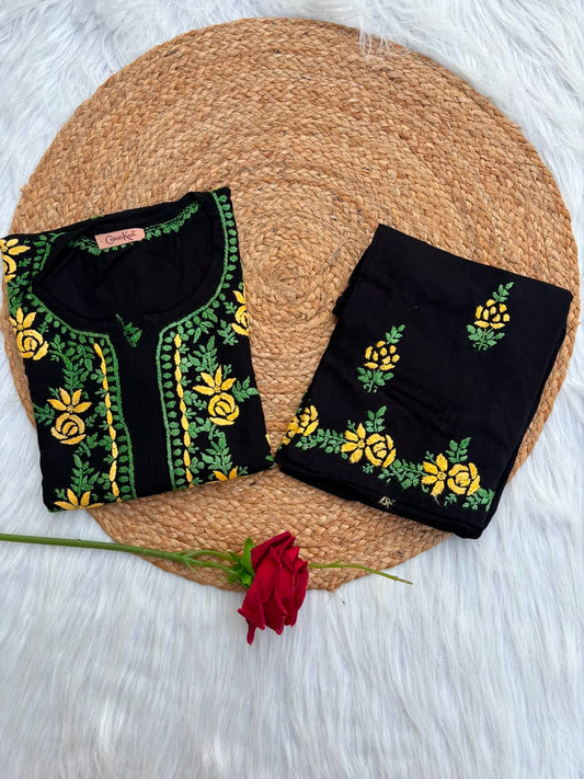 Sabah Rayon Handwork Chikankari Kurti Set - Yellow Colour