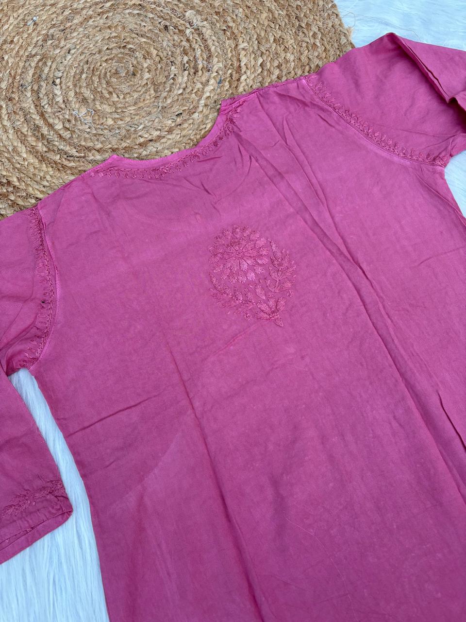 Rabab Dyeable Soft Rayon Handwork Chikankari Kurti - Mauve Pink Colour