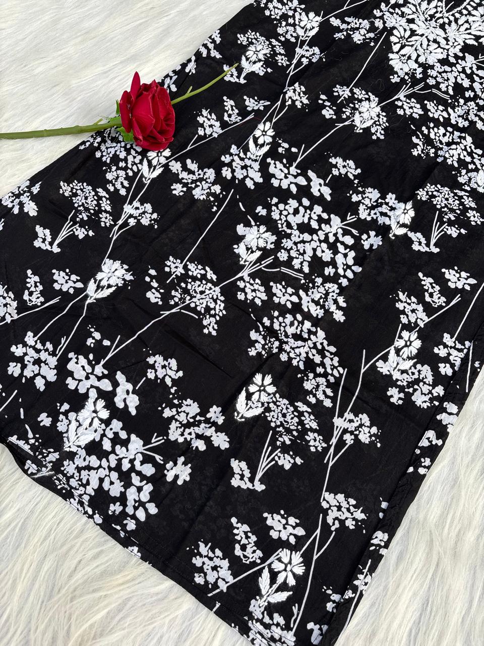 Sidra Pure Mulmul Chikankari Handwork Kurti - Black Colour