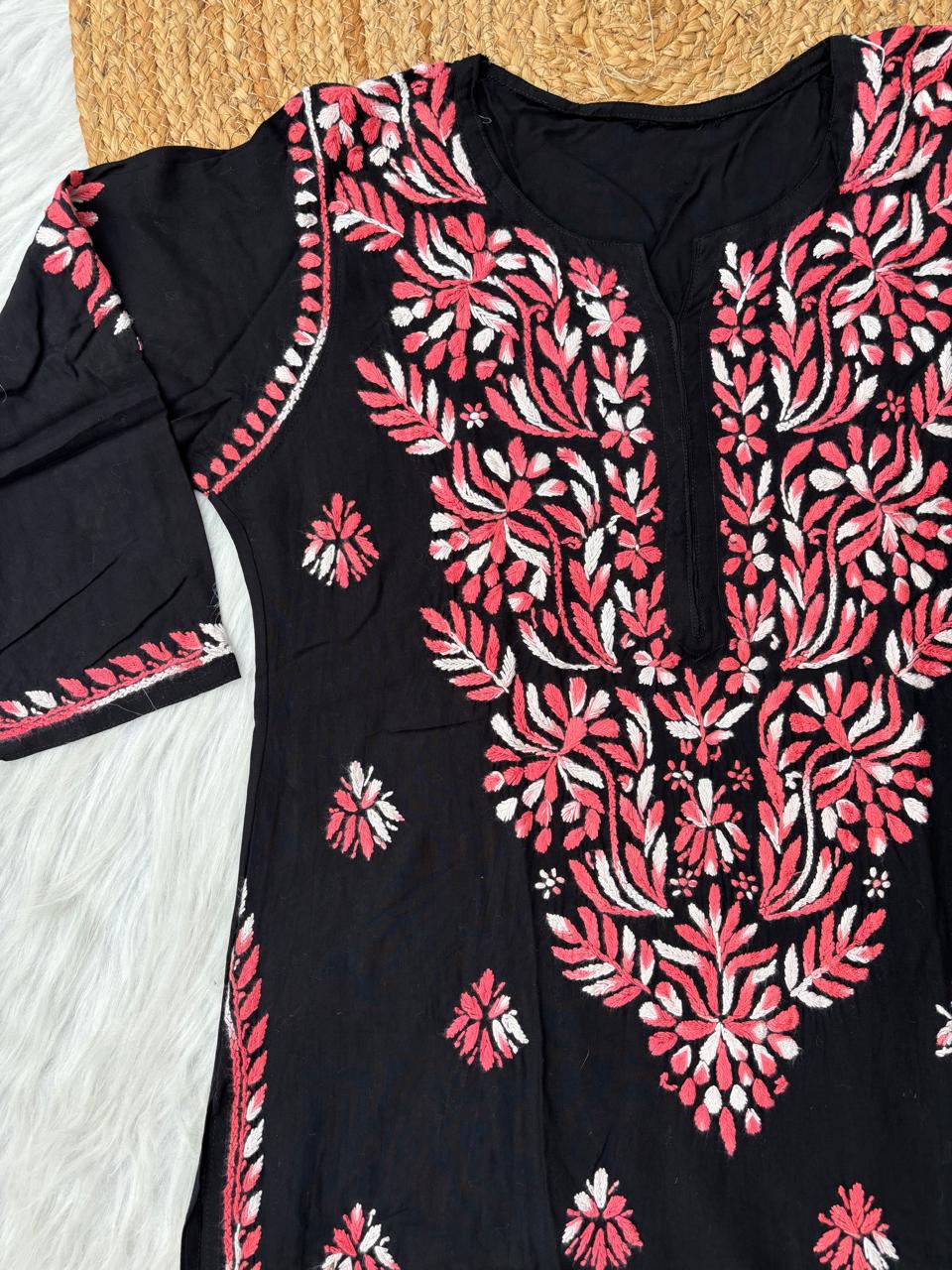 Shefrin Soft Rayon Lucknowi Handwork Chikankari Kurti - Gazri Colour