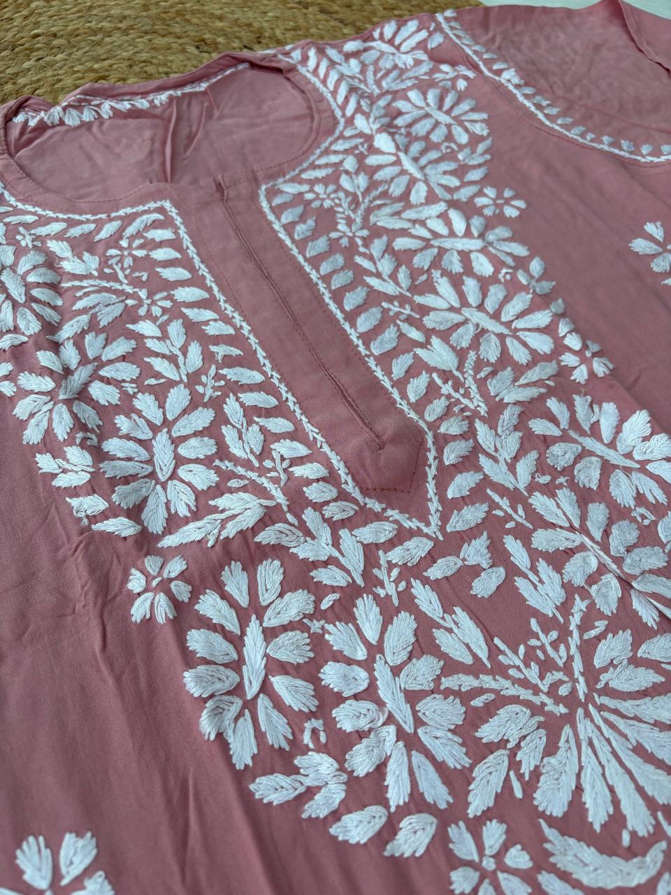 Hiba Soft Rayon Handwork Chikankari Kurti - Peach Colour