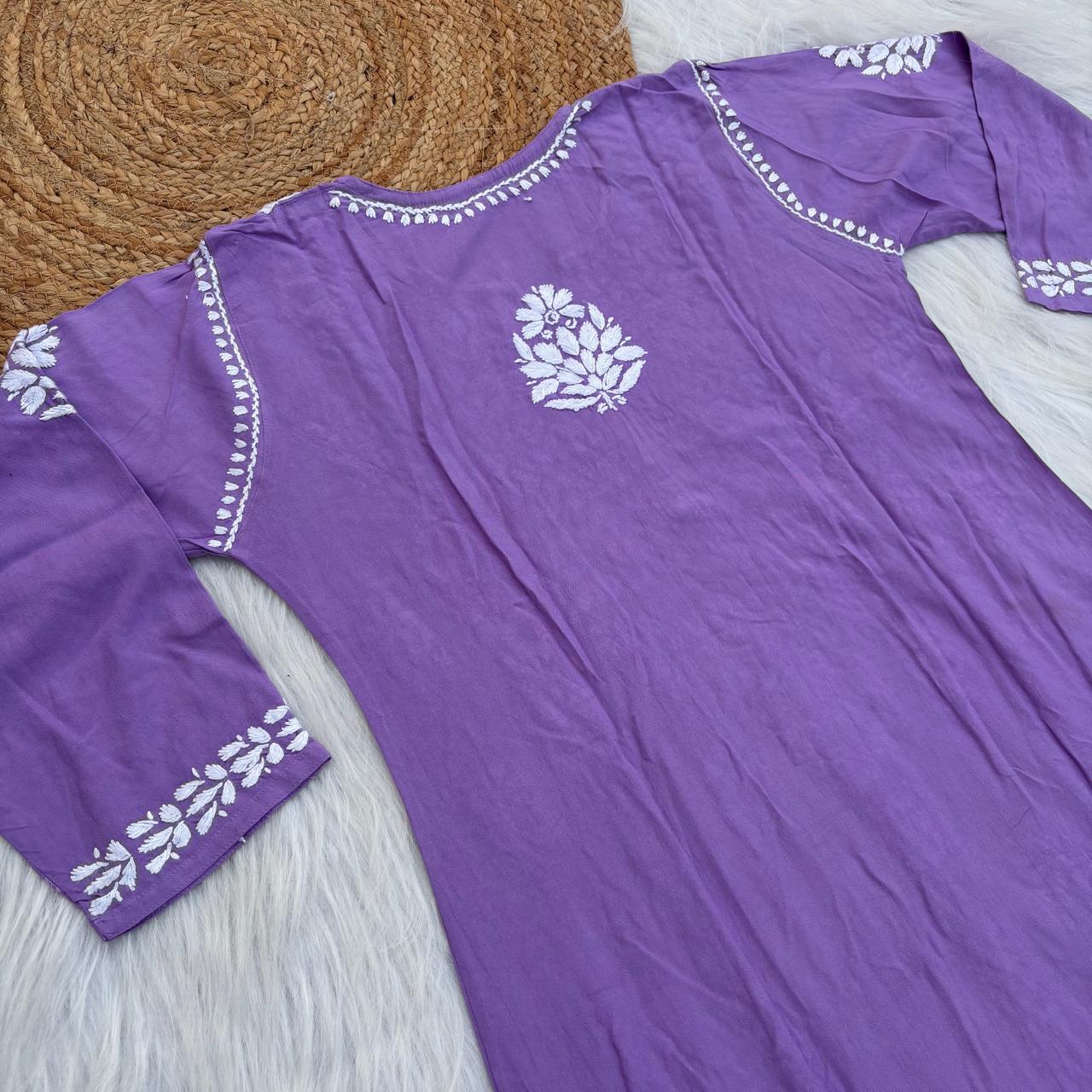 Samara Rayon Handwork Chikankari Kurti Plazo Set -  Purple Colour