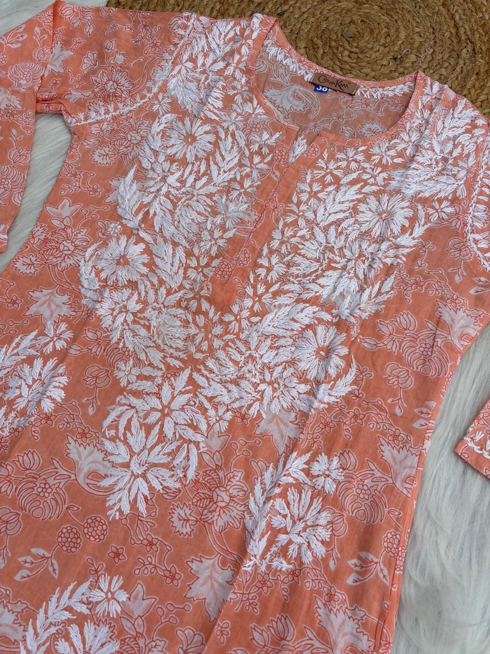Sameera Pure Mulmul Chikankari Handwork Kurti - Skin Colour
