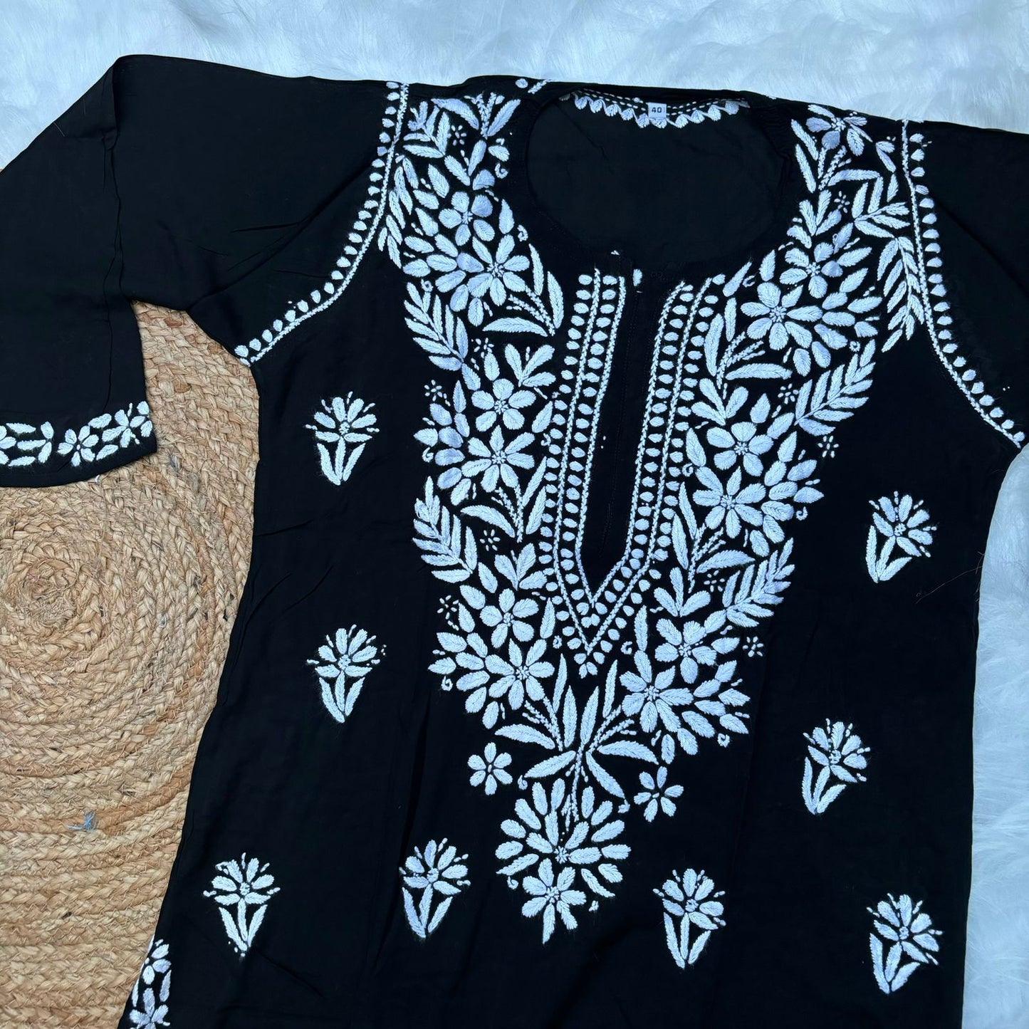 Avneet Kaur Inspired Modal Chikankari Kurti -Black  colour